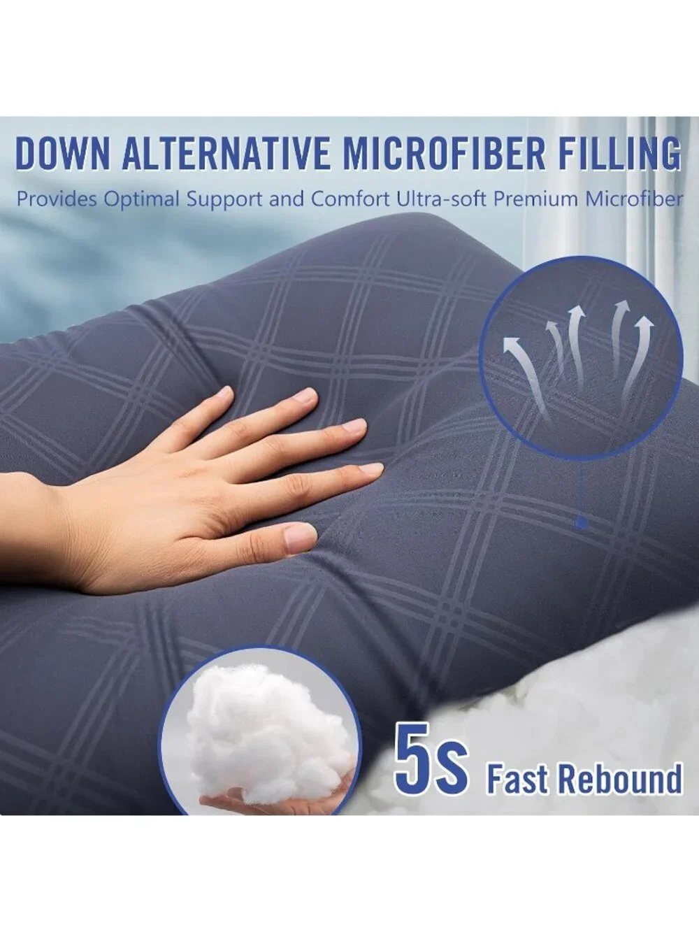 〽️Navy King Size Cooling Bed Pillows 2 Pack Down Alternative Soft Pillows Set